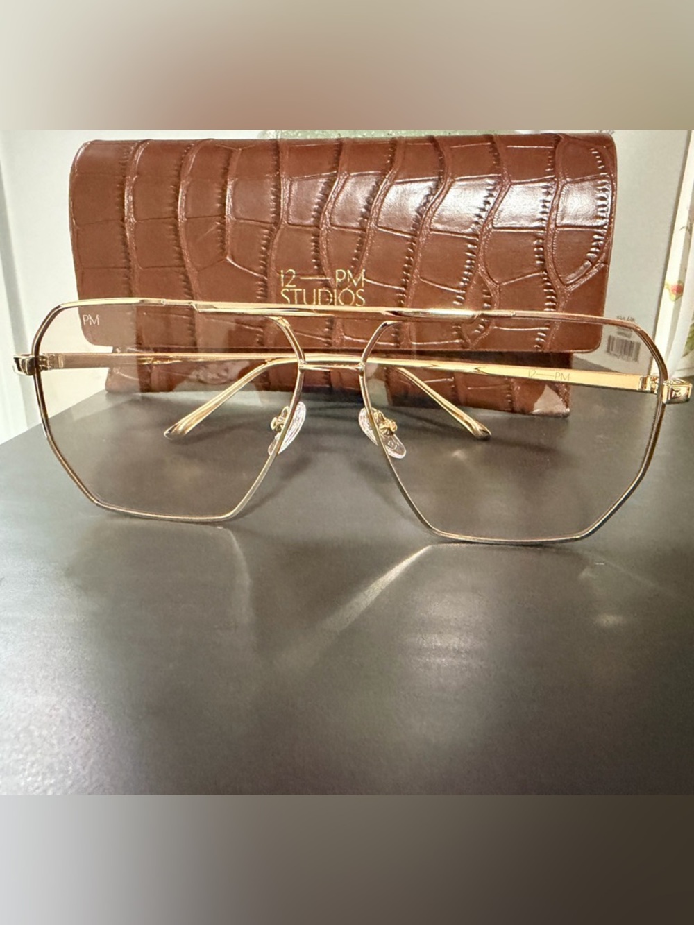 Women's Gold Aviator Sunglasses with Brown Case